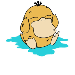 可达鸭坐在一滩水上